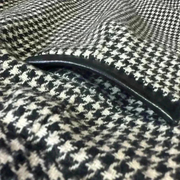 Vintage NEW FRONTIER houndstooth pencil mini skirt wool w/leather trim women’s 4 - Picture 8 of 12